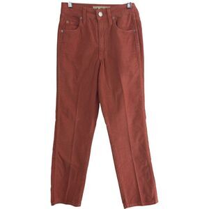 AMO Womens Chloe Straight Leg High Rise Crop Corduroy Pants Peach Orange Size 25